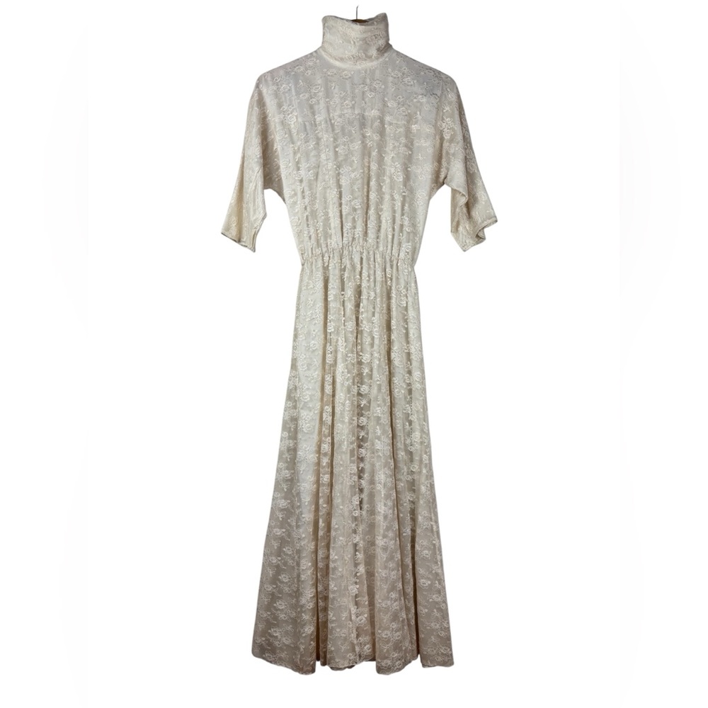 Vintage 1970s Handmade Wedding Dress Ivory Lace Edwardian Revival Cottagecore
